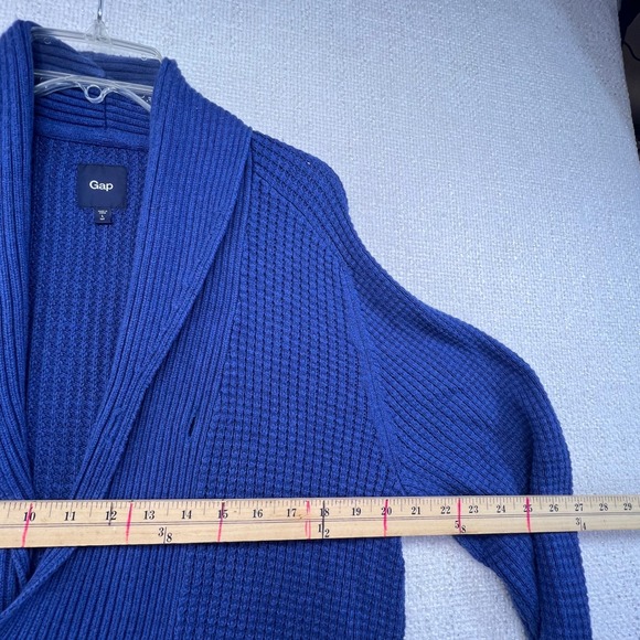 Gap Men's L Tall Shawl Collar Cardigan Sweater Blue Waffle Knit Double Breasted - Picture 7 of 14